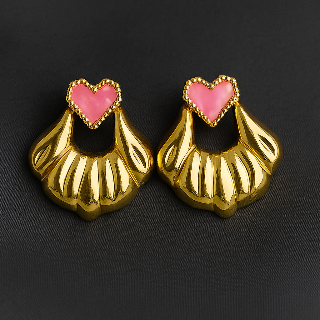 Pink-Gold Croissant Earrings