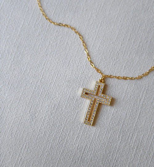 Gold plated Cross Pave Necklace